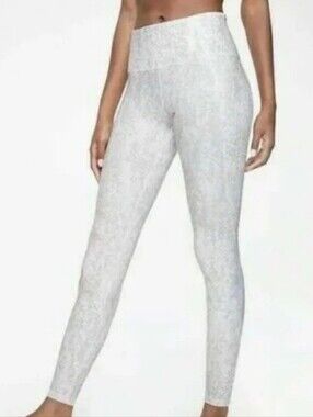 Athleta Salutation Stash Pocket Leggings White Pink Grey Serpent Print Size XS